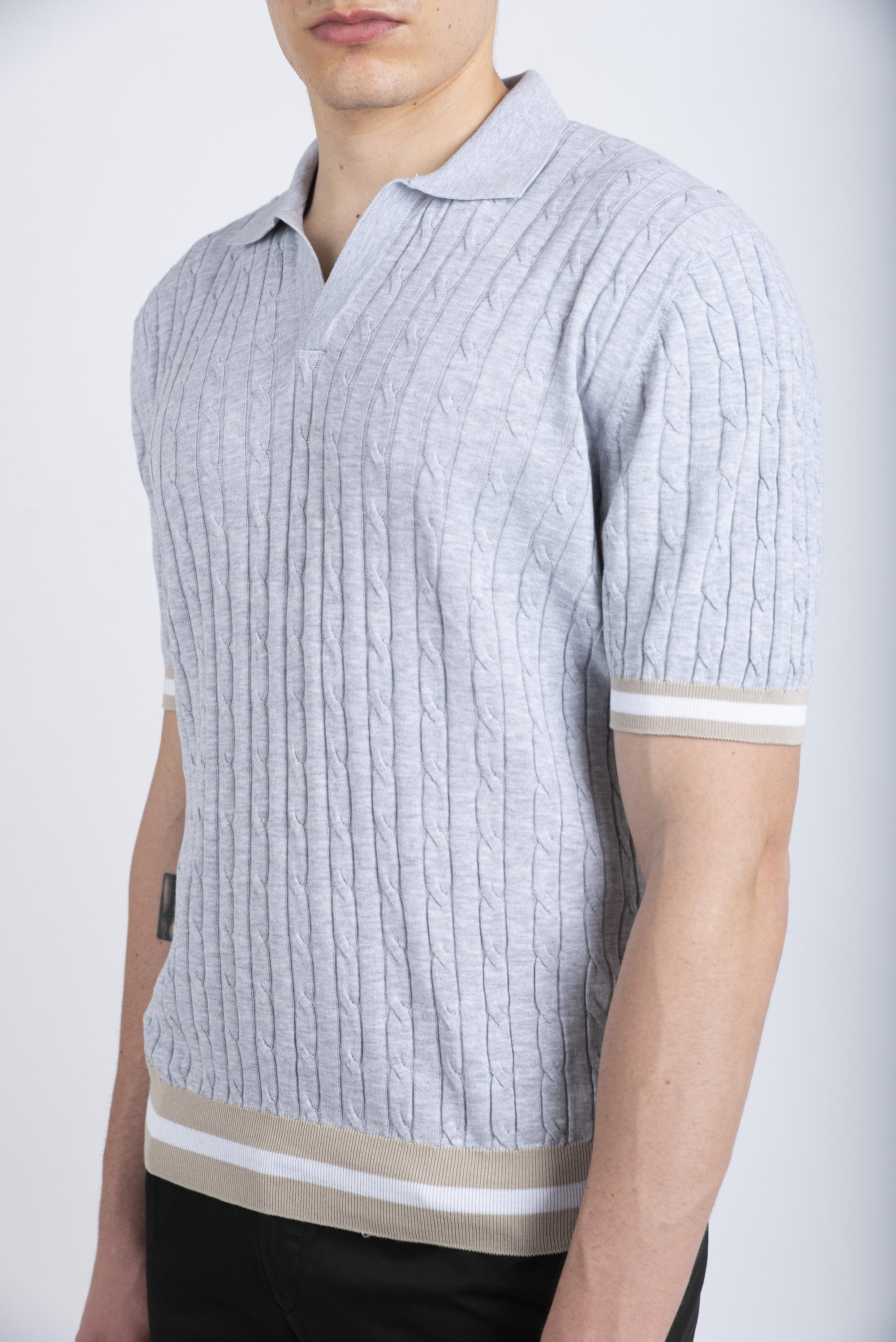 Polo skipper in maglia a trecce e coste grigio 57191/20679 052 GRAN SASSO 