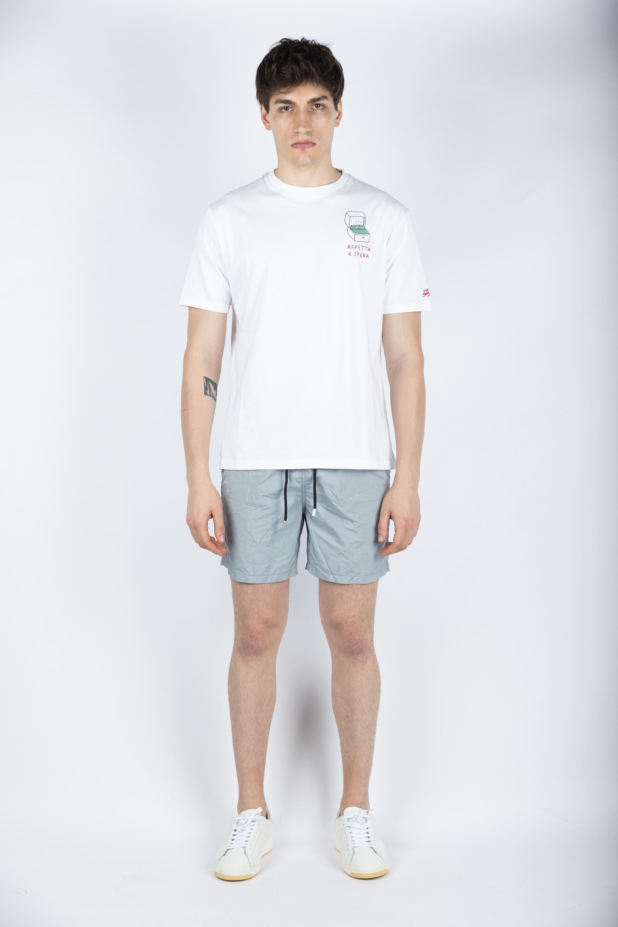 T-shirt in cotone con ricamo Aspetta e spera bianco Special Edition TSHM001 05246H MC2 SAINT BARTH 
