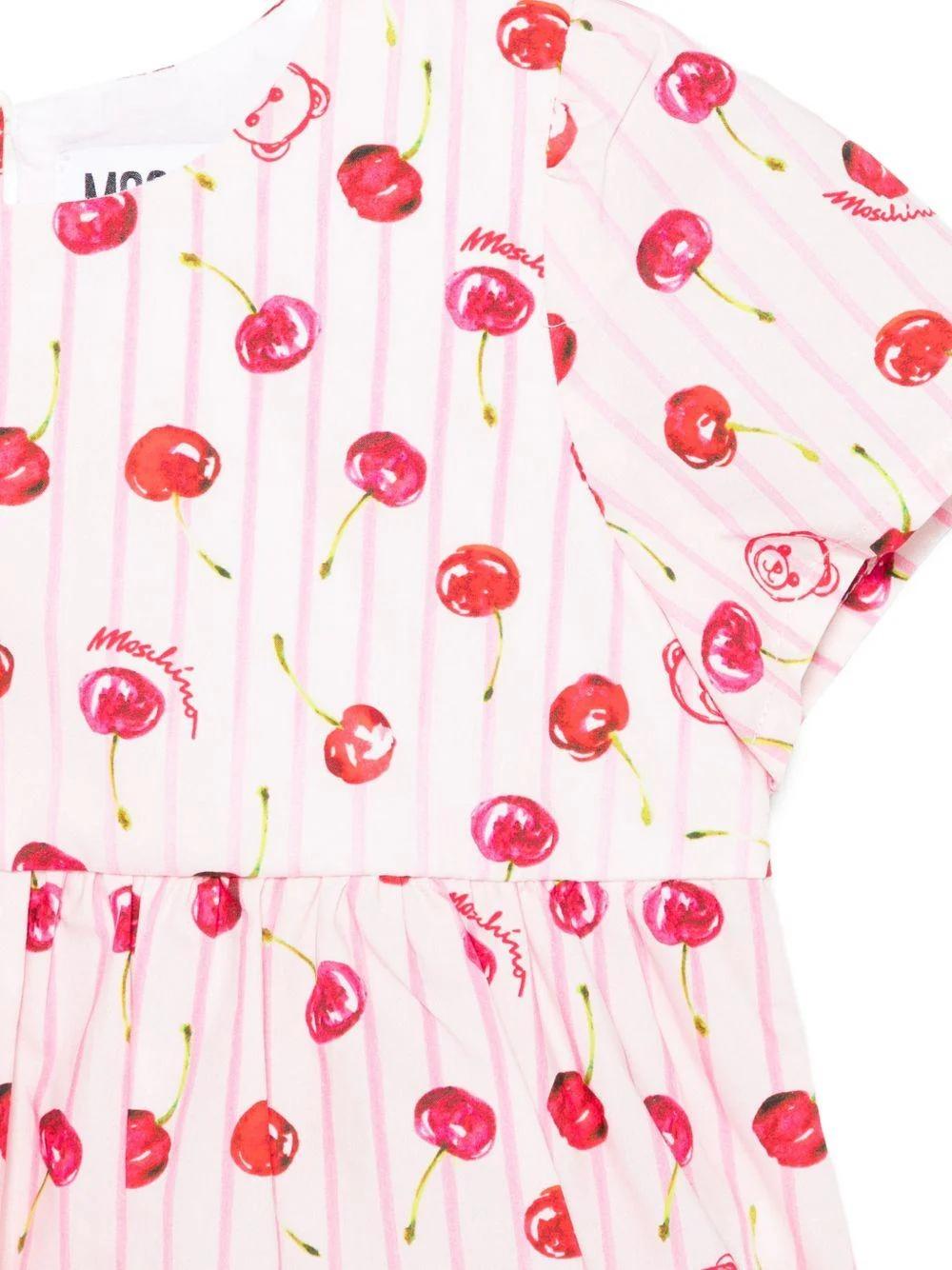 Abito per neonata con stampa ciliegia all-over MDG01PLLB66 83658 MOSCHINO BABY 