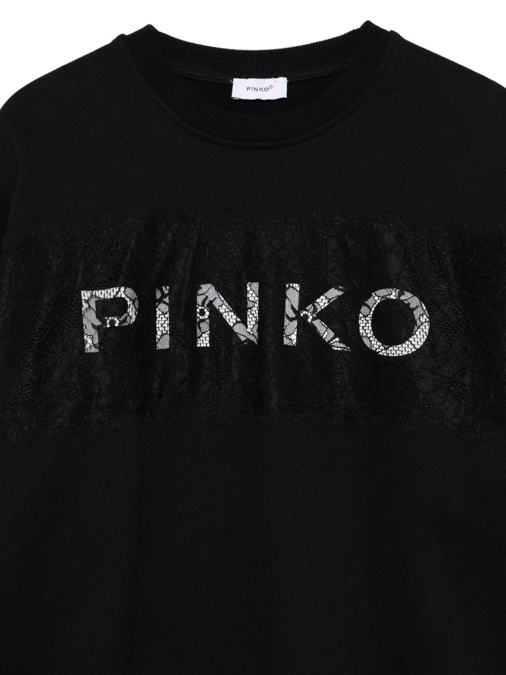 Felpa nera con logo e dettagli in pizzo KFFE024CFF015 D840 PINKO 