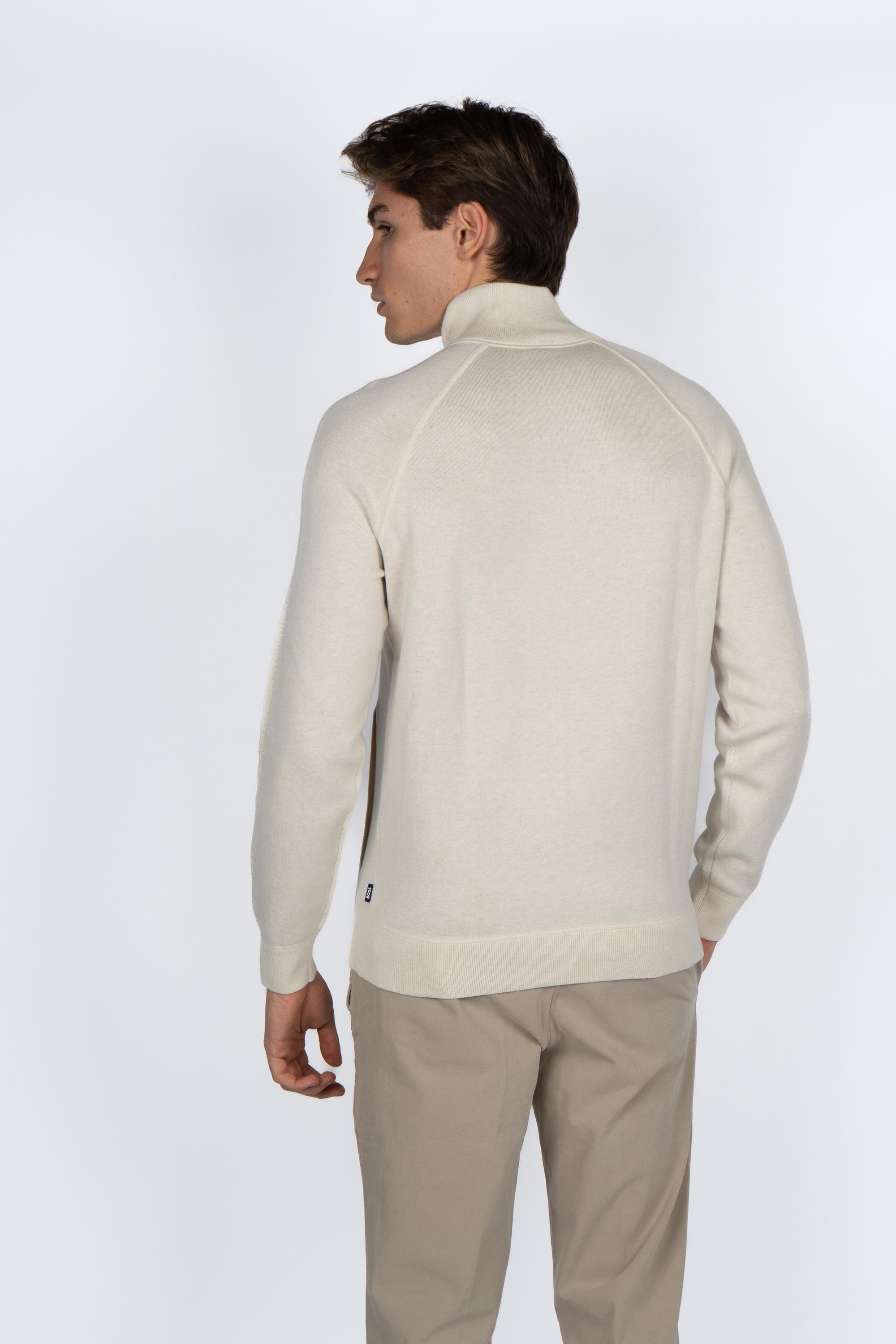 Cardigan in cotone e lana vergine con zip 50543150 131 BOSS 