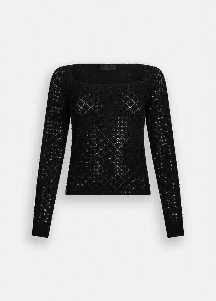 Maglia con paillettes CF5027MS18F 22222 LIU JO BLACK 