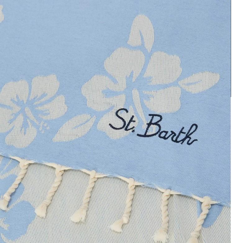 Telo mare Foutas in cotone jacquard rosa con fantasia hibiscus FOUT009 07672L MC2 SAINT BARTH 
