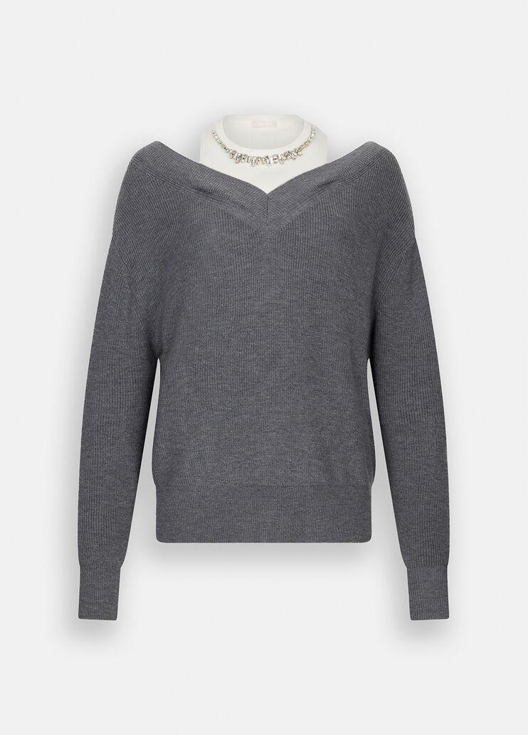 Maglione con ricami gioiello MF5126MA85Q 03738 LIU JO WHITE2 
