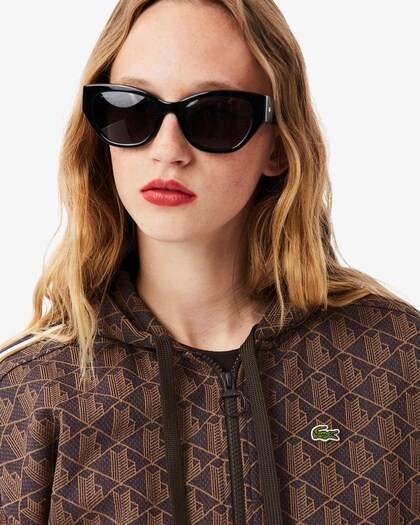 Felpa con cappuccio in jacquard con monogramma viola/marrone SF7606 9I4 LACOSTE 