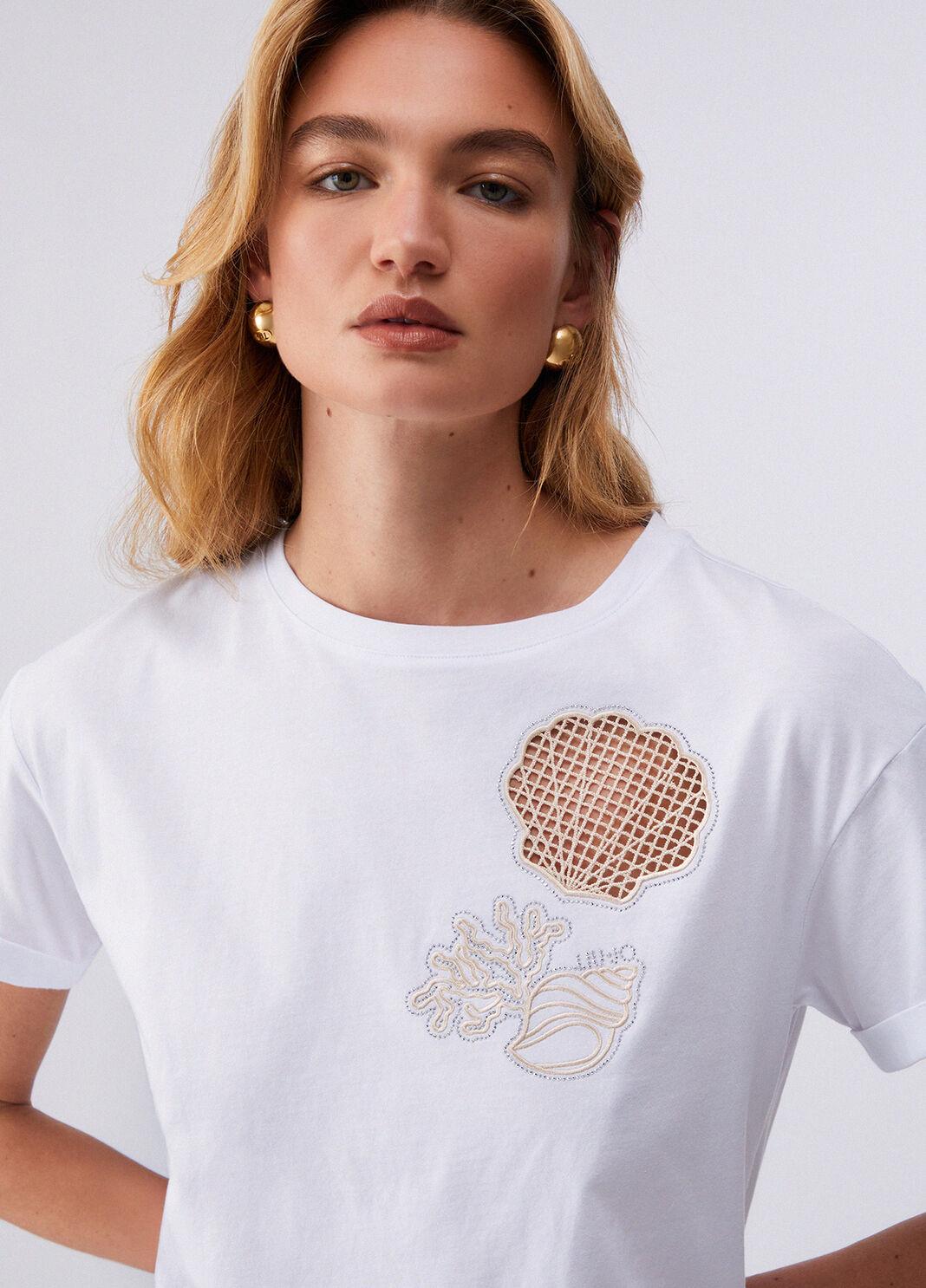 T-shirt con ricamo a jour WA6413JS904 P9378 LIU JO WHITE1 
