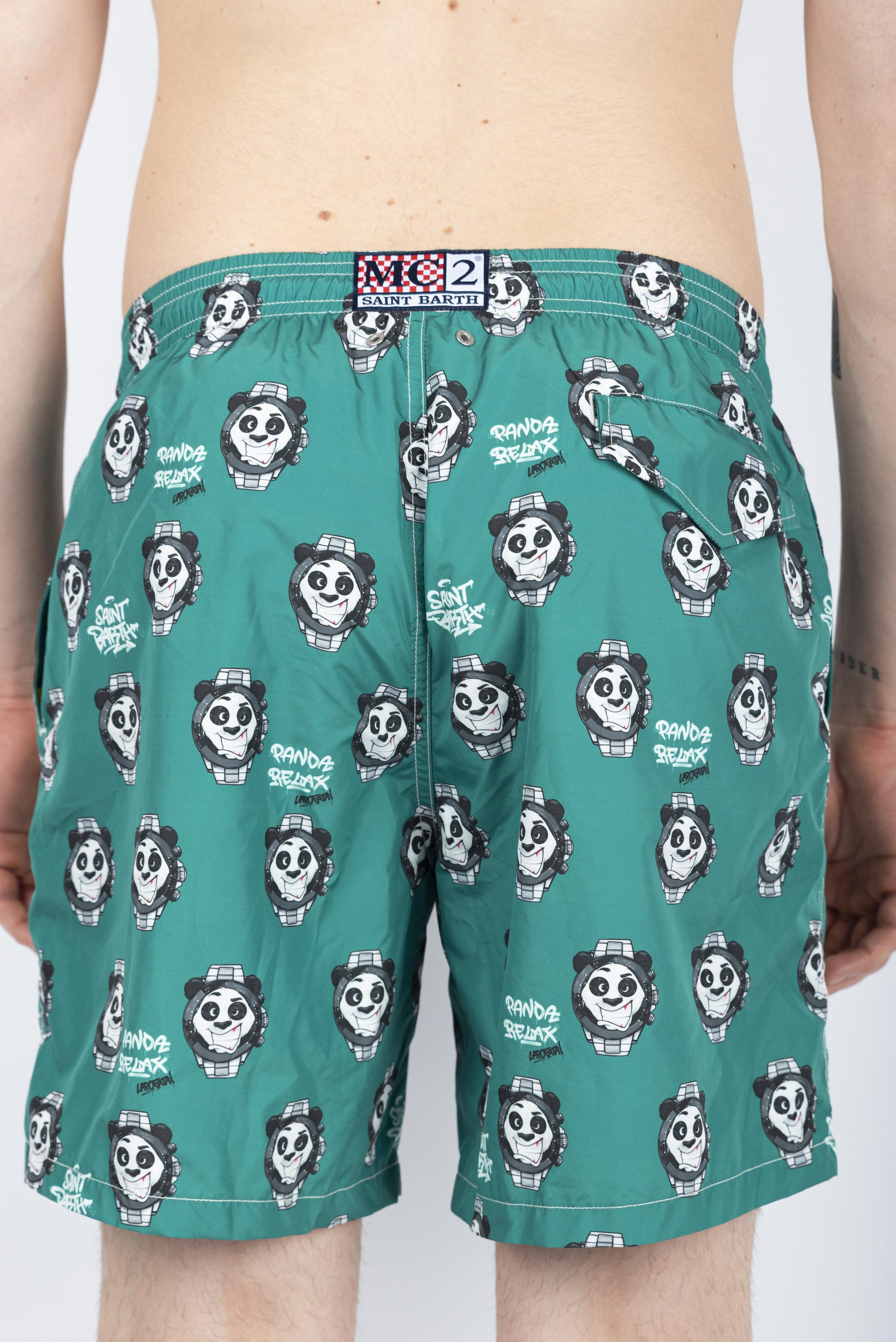 Costume da bagno da uomo Lighting con stampa Panda Watch verde LIG0001 02963H MC2 SAINT BARTH 