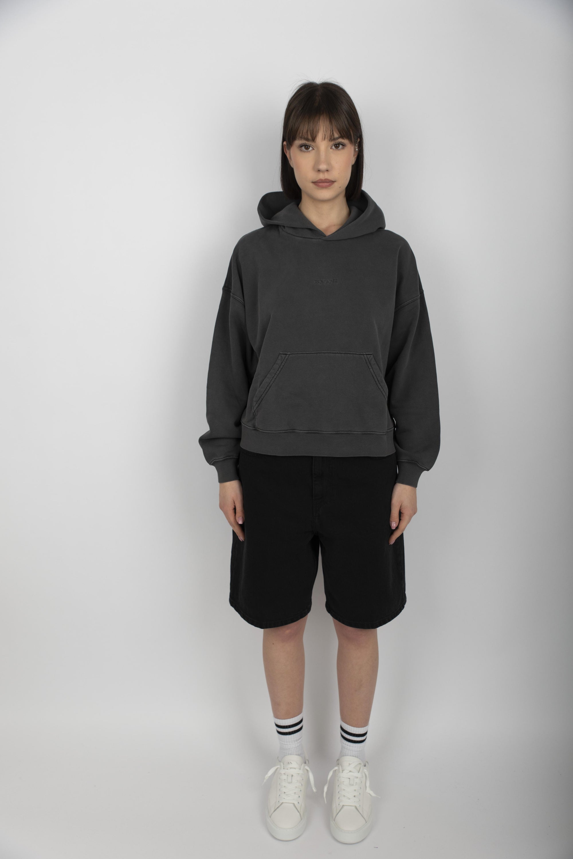 Felpa Women's Hooded Benton Sweatshirt black garment dyed  I034512 89GD CARHARTT WIP 