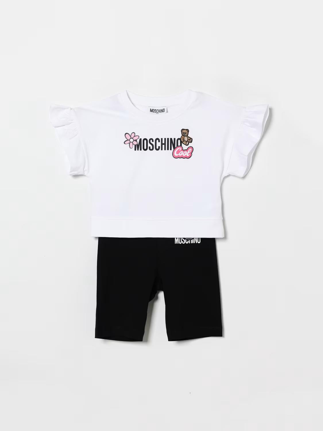Coordinato in cotone con logo HDG01OLBA00 80359A MOSCHINO KID 