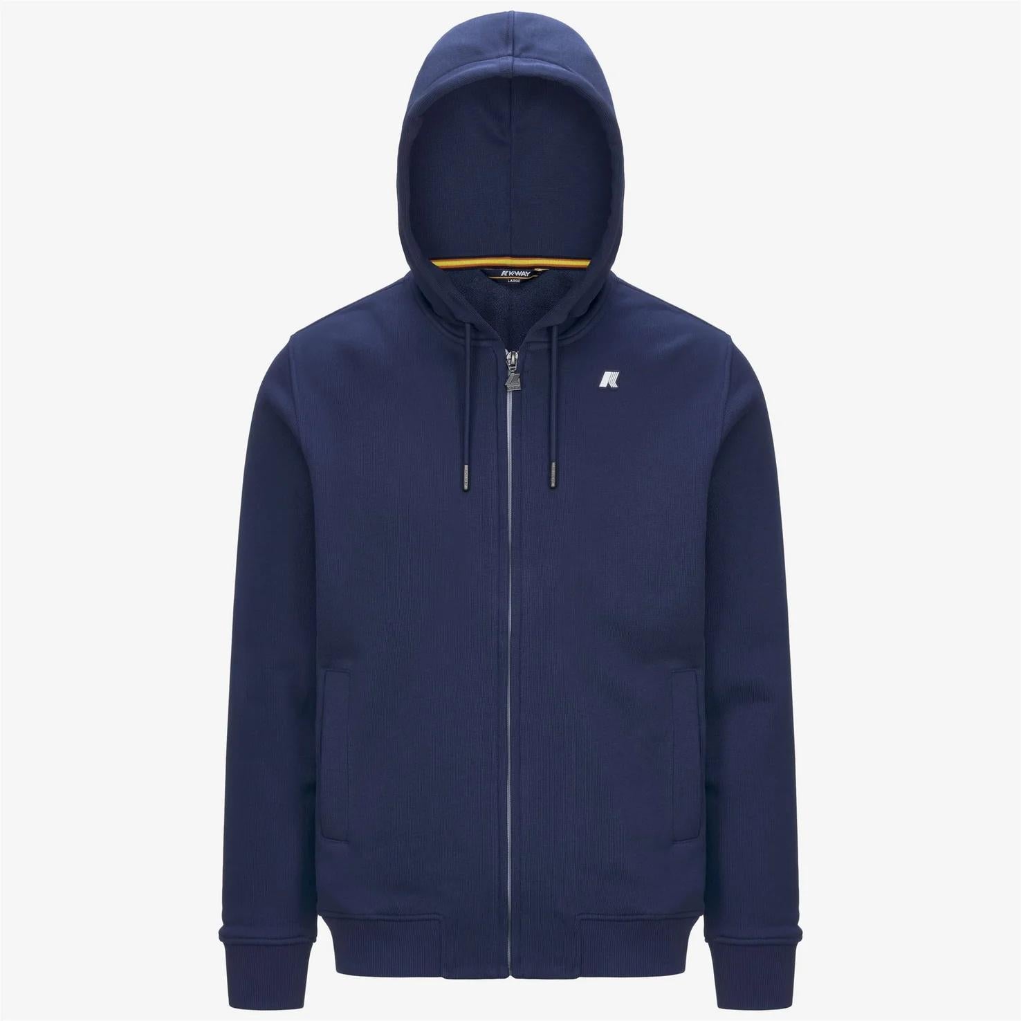 Giacca in pile casual da uomo blu con cappuccio regolabile K31364W 867 K-WAY 
