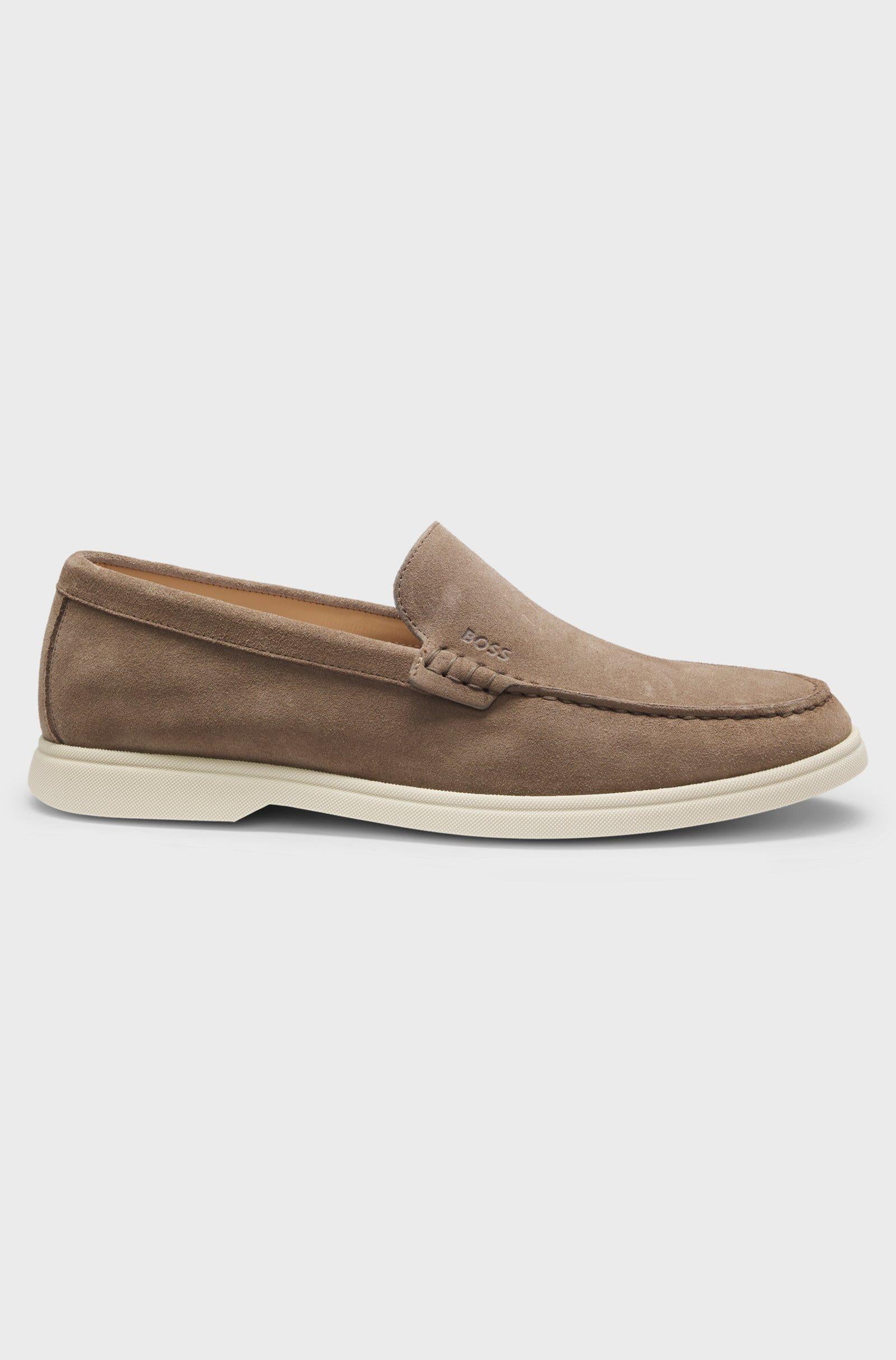 Mocassini in pelle scamosciata con logo stampato a impressione 50543083 262 BOSS SHOES 