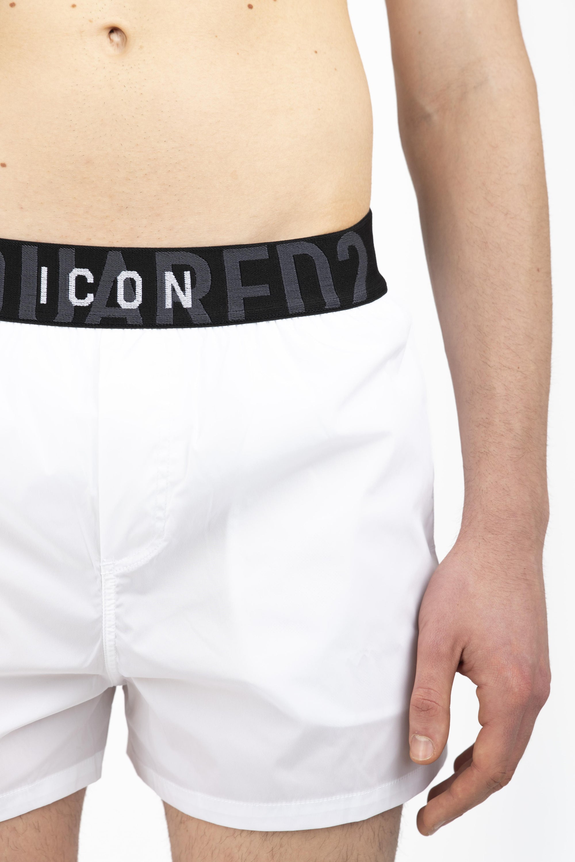Swim boxer midi bianco con logo Icon nero  D7B646260 100 DSQUARED BEACHWEAR 