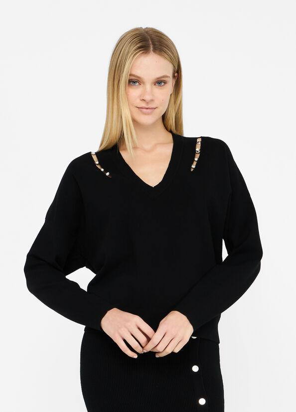 Maglia con castoni gioiello MF5037MS99E 22222 LIU JO WHITE2 