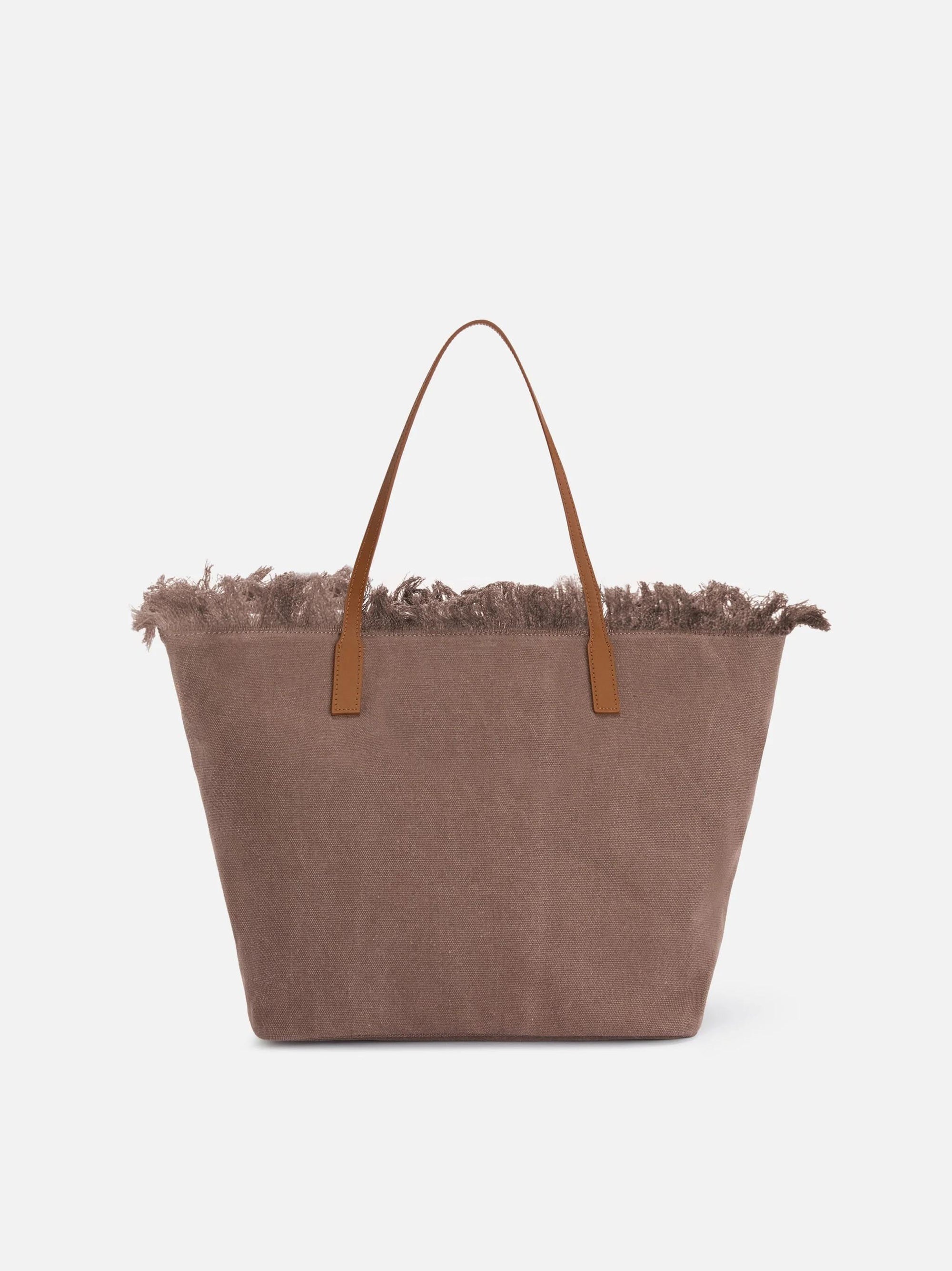 Borsa City regular in canvas marrone con frange CBF0001 01742L MC2 SAINT BARTH 