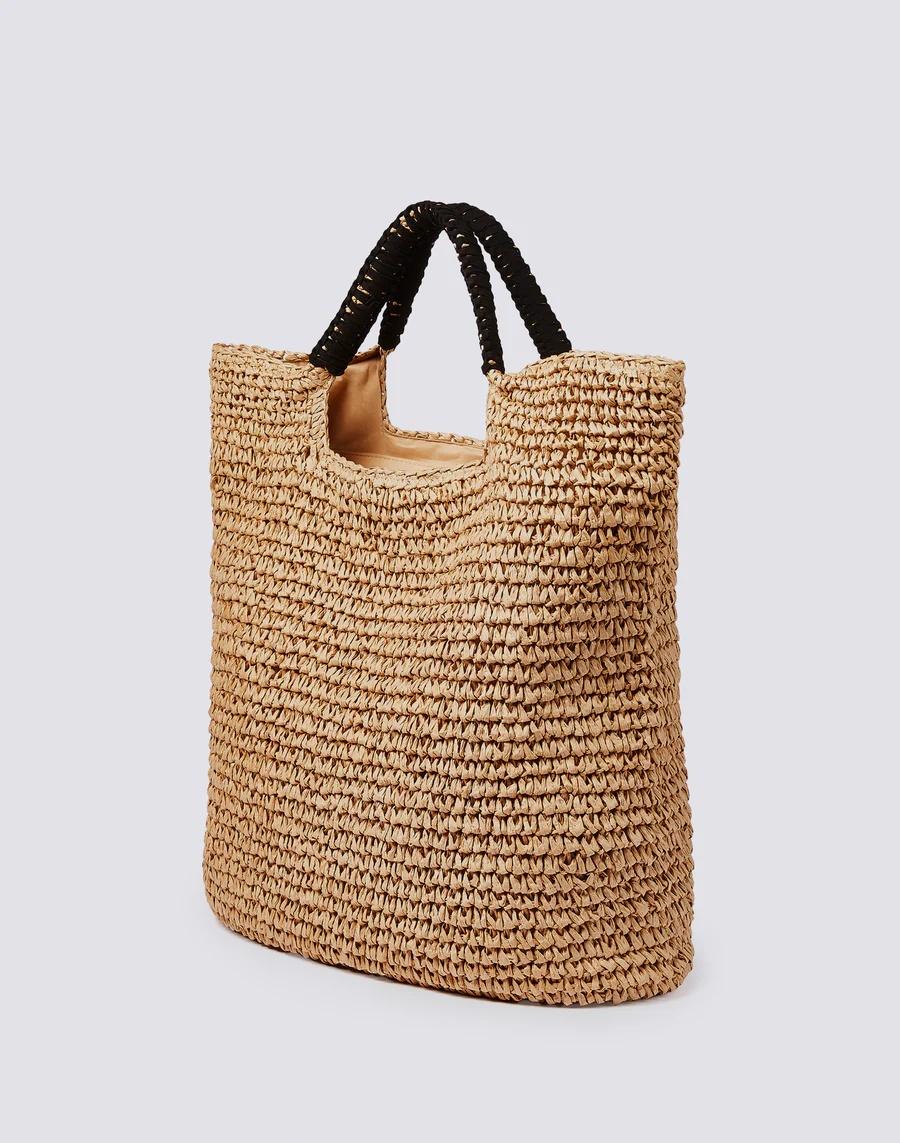 Maxi borsa in paper straw intrecciata nero AW825ABPA100 13000 SUNDEK 