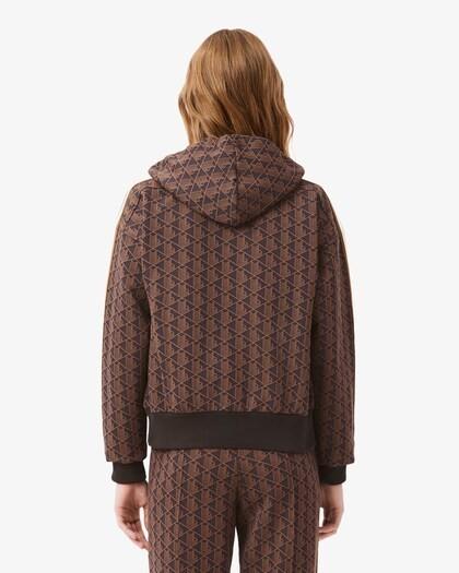 Felpa con cappuccio in jacquard con monogramma viola/marrone SF7606 9I4 LACOSTE 