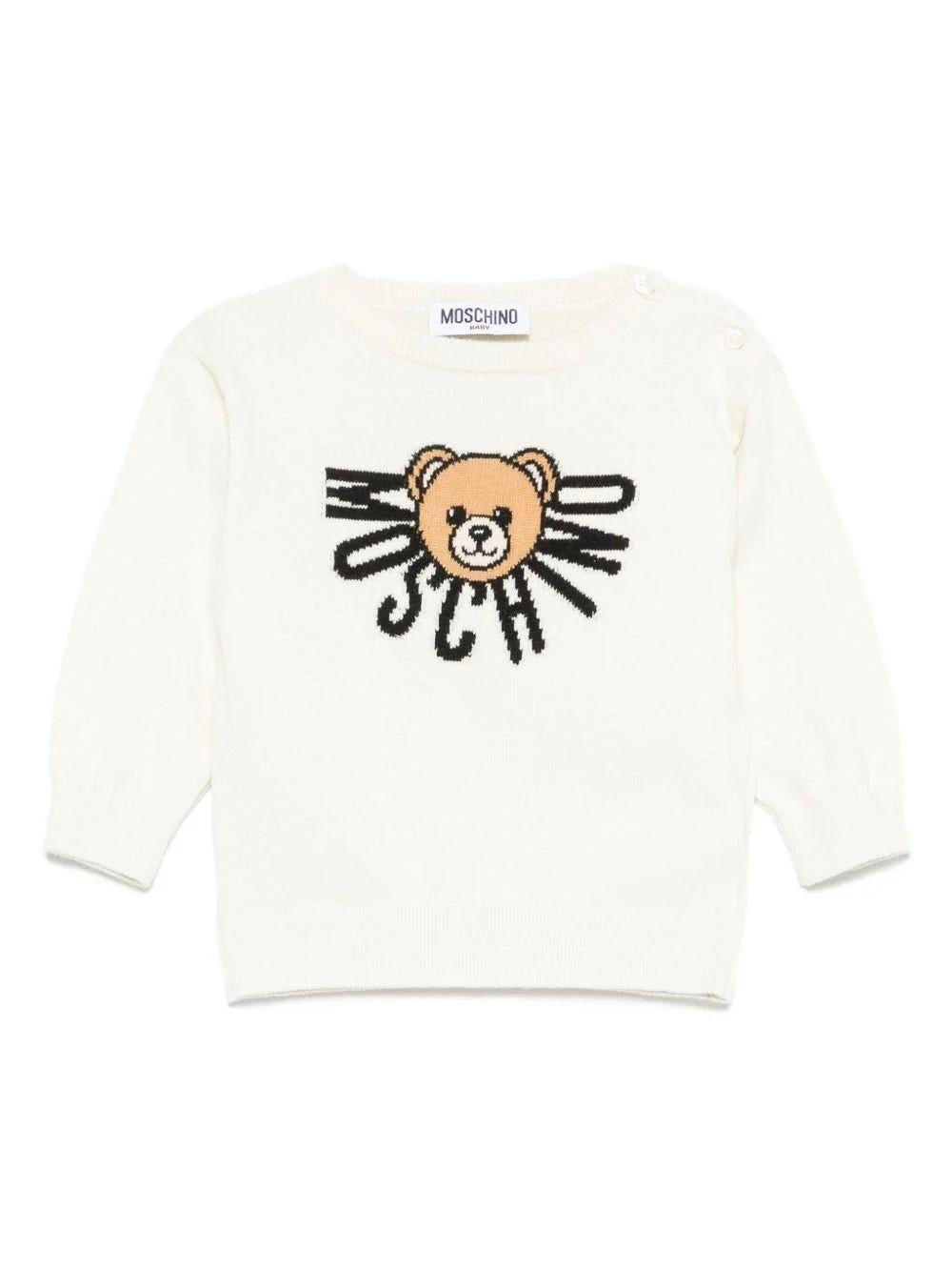 Maglione per neonato con stampa Teddy Bear e logo M7W00JLHE43 10063 MOSCHINO BABY 
