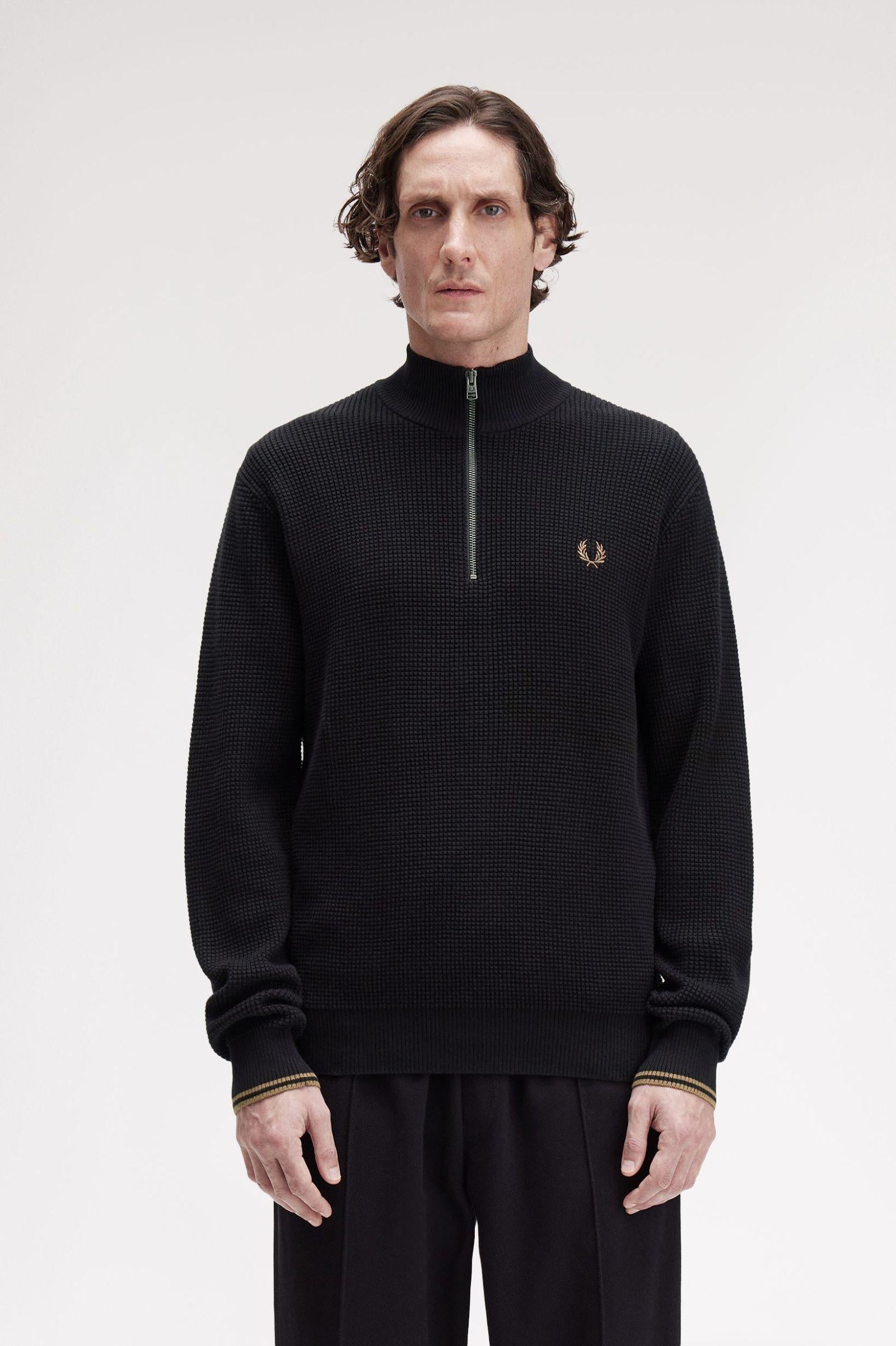 Maglione a mezza zip con lavorazione goffrata K855755 102 FRED PERRY 