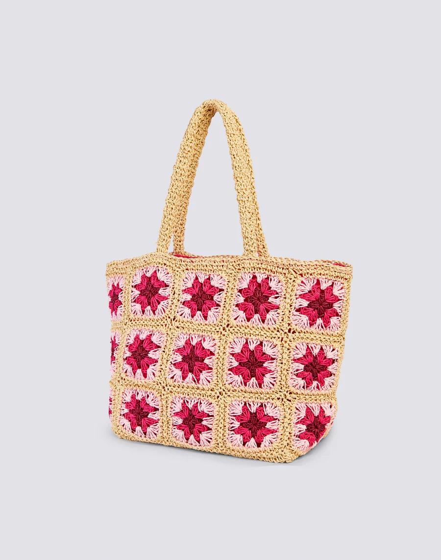 Terra- borsa in paper straw con logo ricamato rosa AW745ABPA100 13001 SUNDEK 
