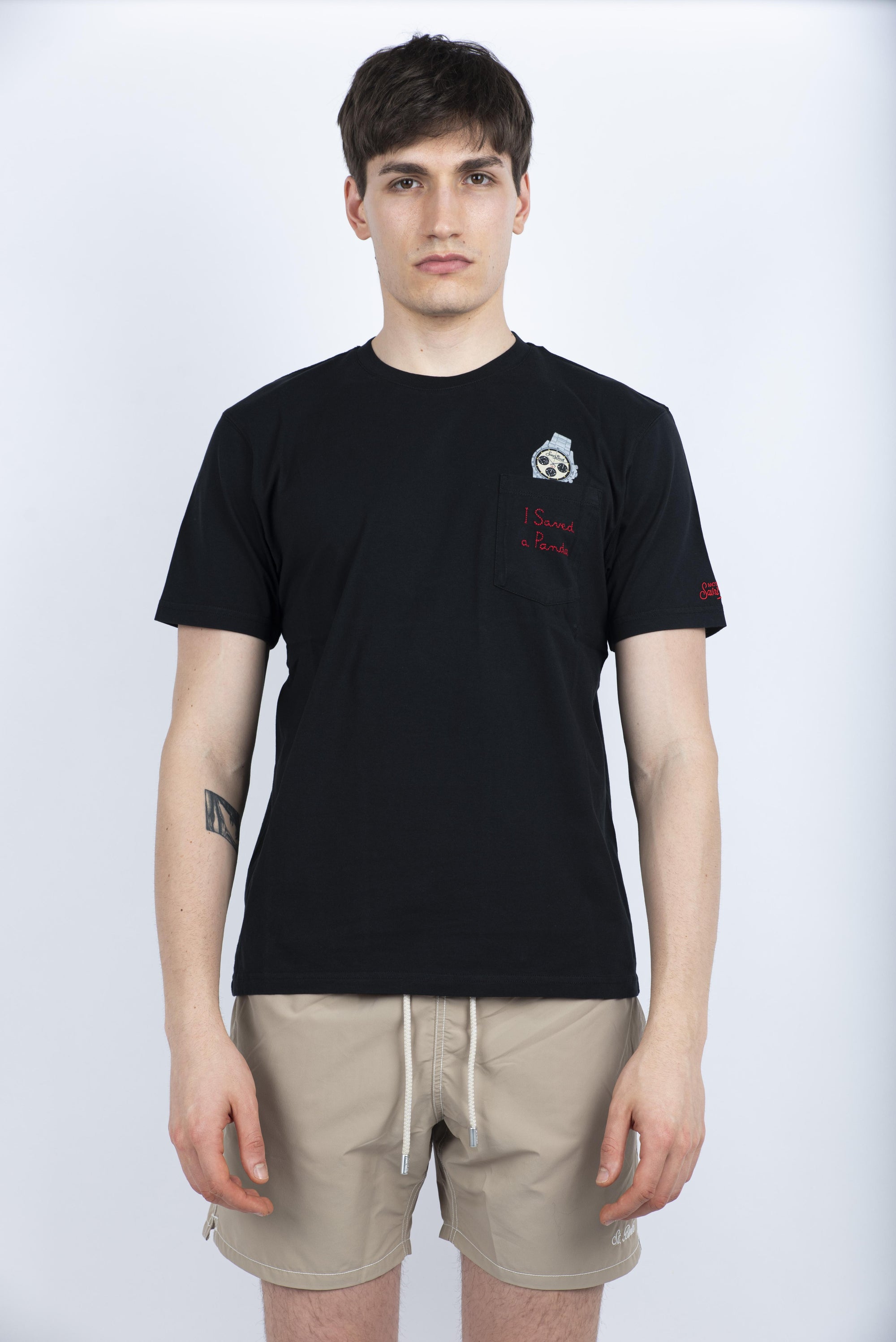 T-shirt in cotone Austin con ricamo e stampa orologio AUS0001 02524H MC2 SAINT BARTH 