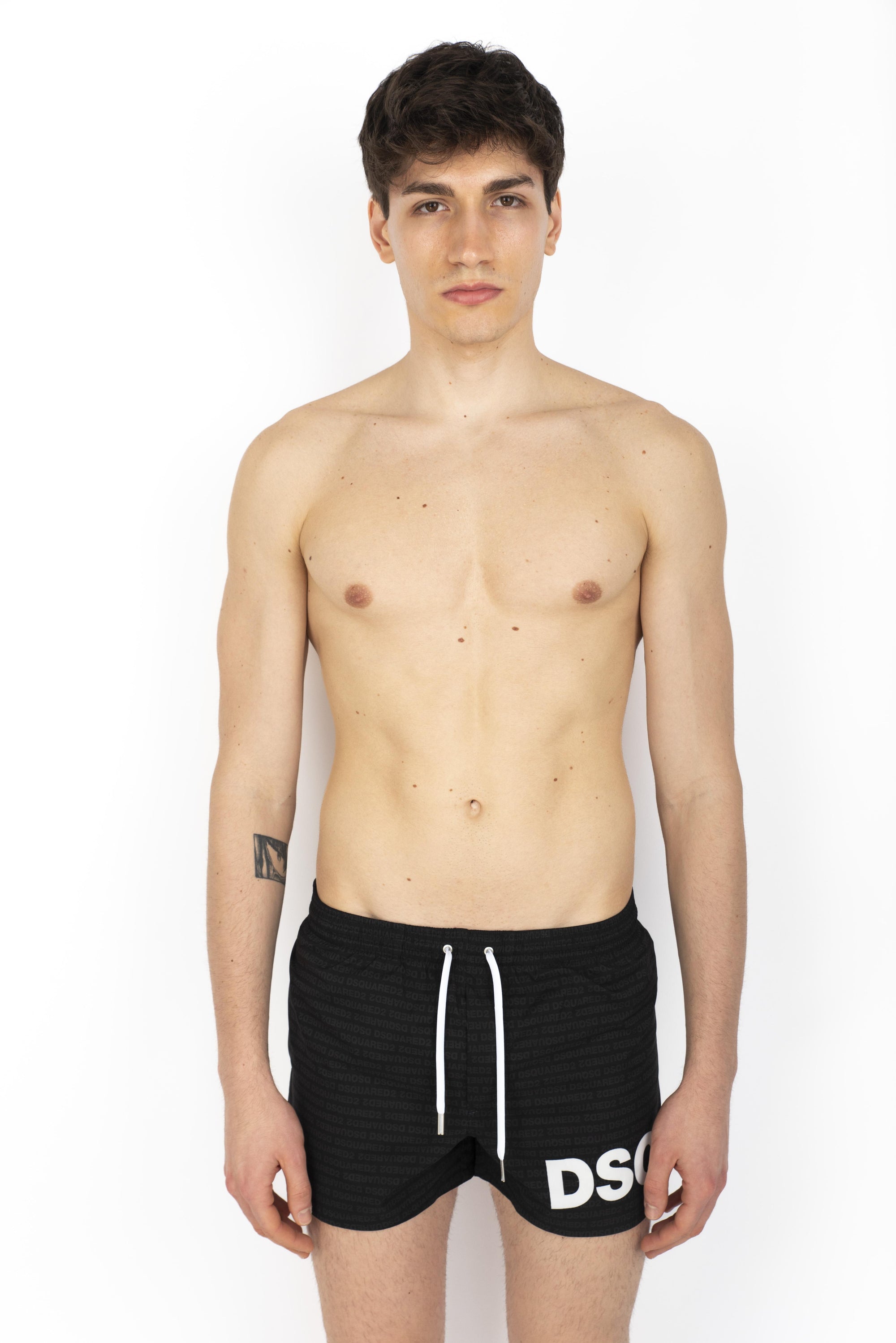 Swim boxer midi nero con logo bianco D7B5C5950 010 DSQUARED BEACHWEAR 