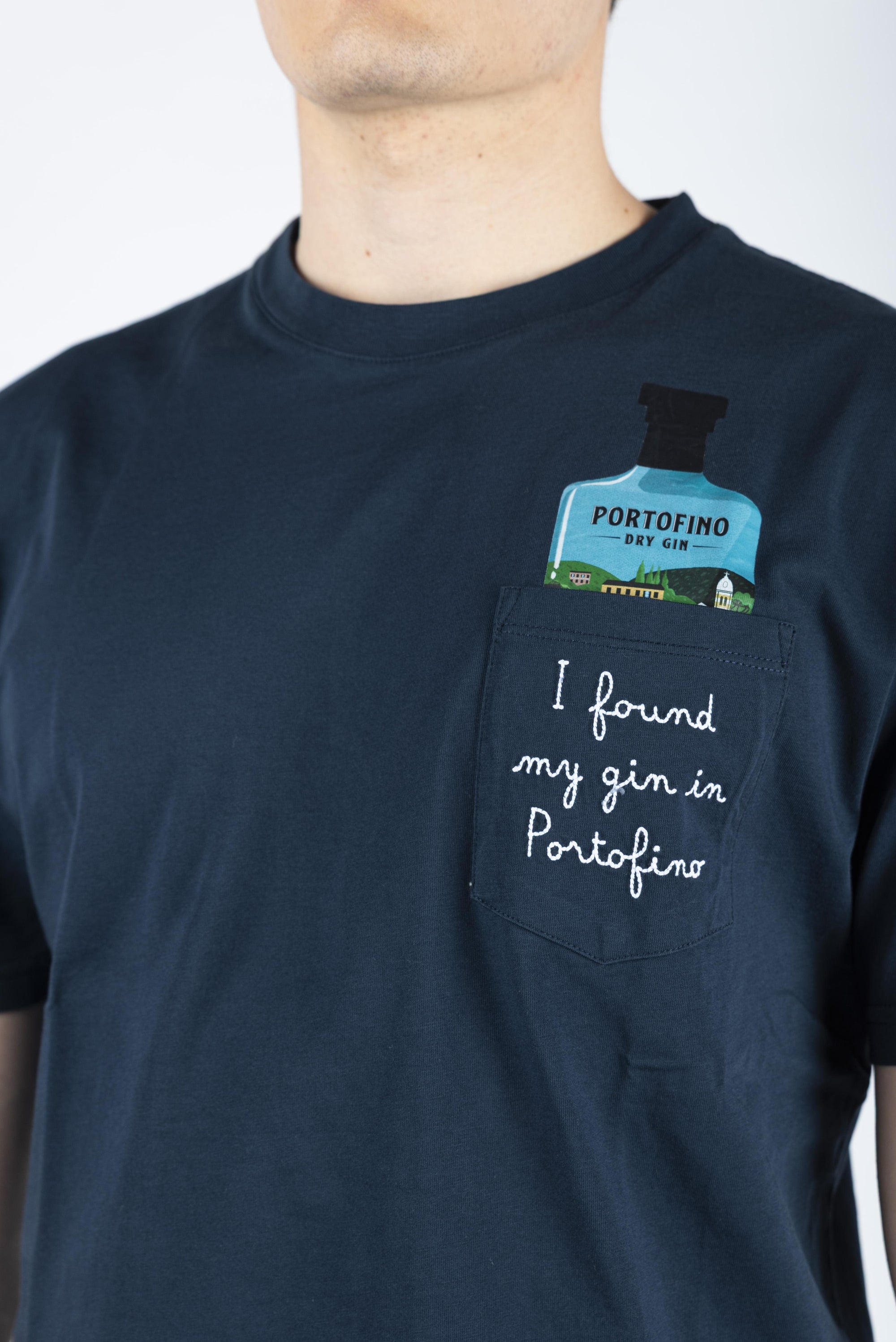 T-shirt in cotone Austin con ricamo e stampa Gin Portofino navy AUS0001 05650H MC2 SAINT BARTH 