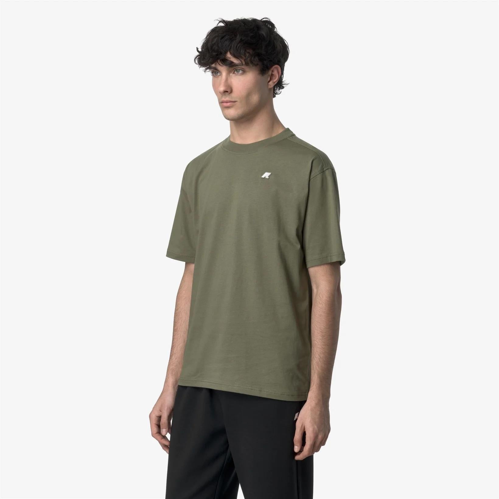 T-shirt casual da uomo in cotone verde militare K3136CW V15 K-WAY 
