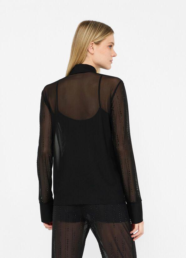 Camicia in tulle con strass CF5056J4966 22222 LIU JO BLACK 