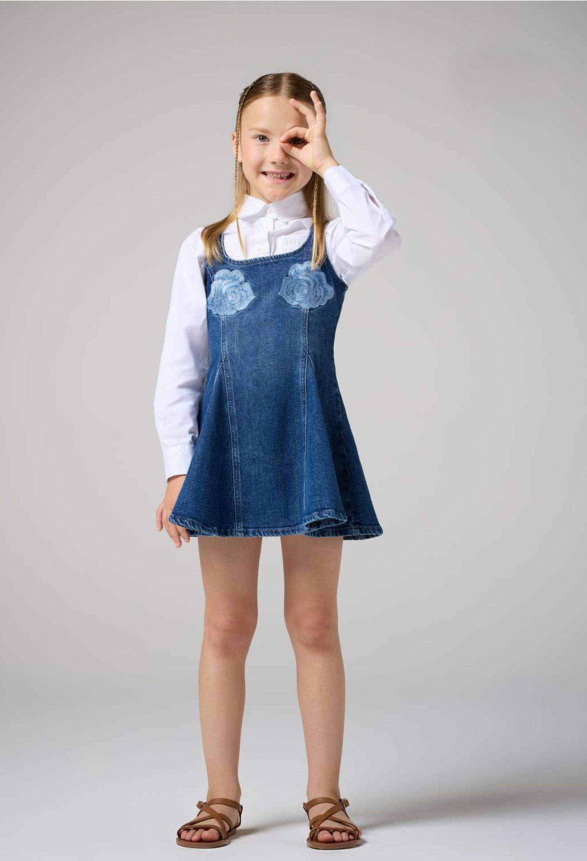 Mini Abito in Denim con Applicazioni Floreali KFAB051CDS061 D814A PINKO 