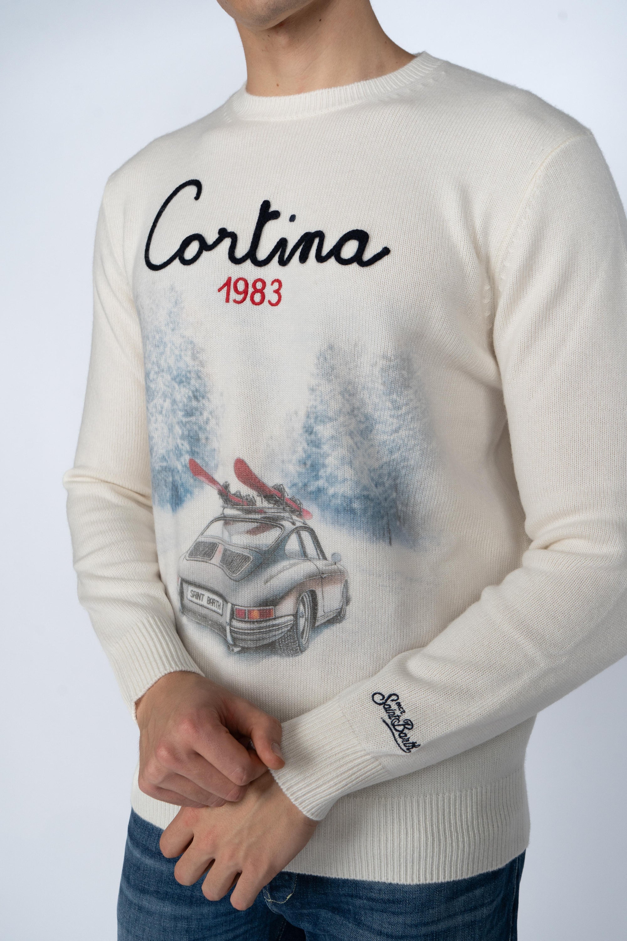 Maglione girocollo Heron con jacquard cartolina Cortina HER0022 00389I MC2 SAINT BARTH 