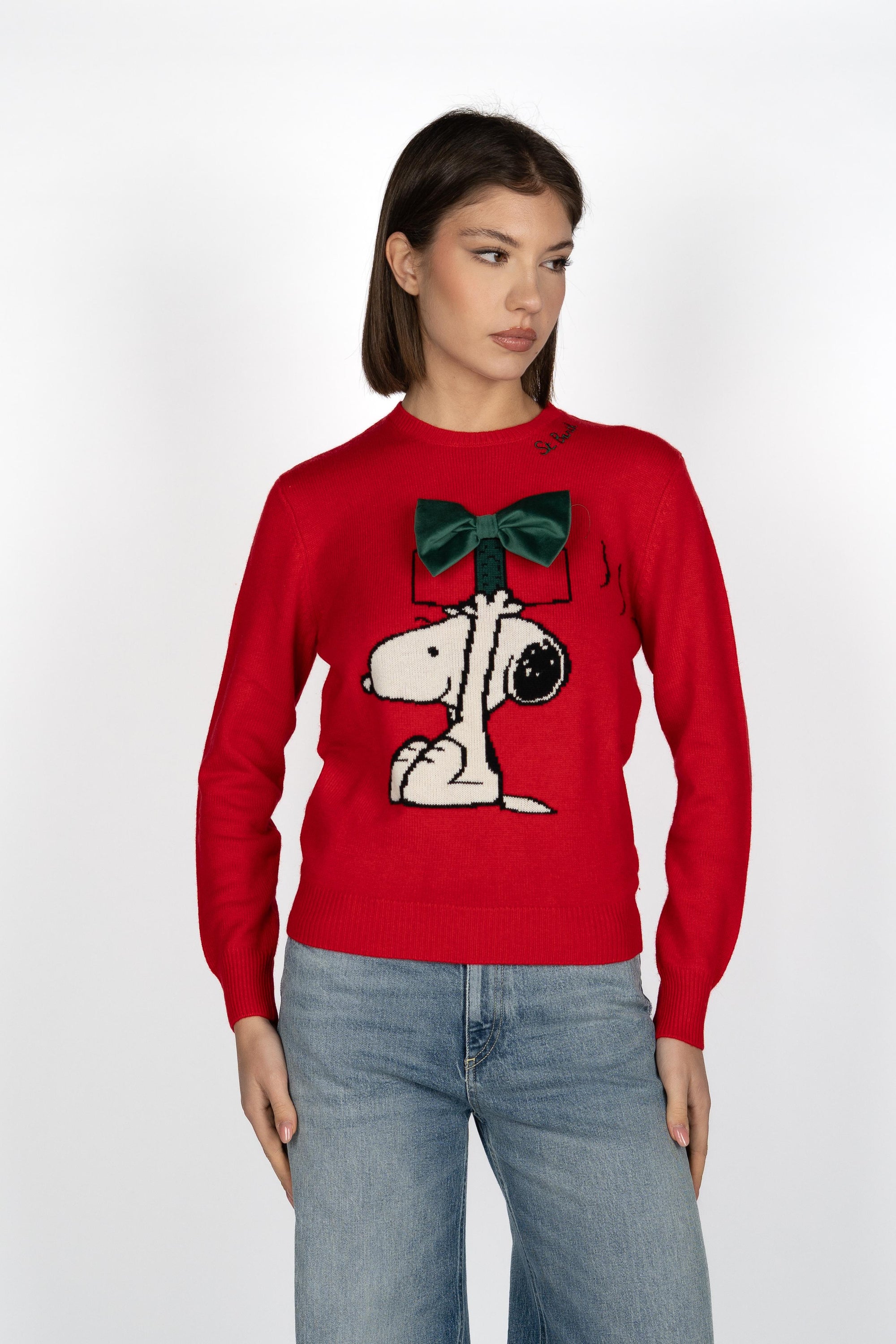 Maglione da donna con stampa Snoopy QUE0010 02260I MC2 SAINT BARTH 