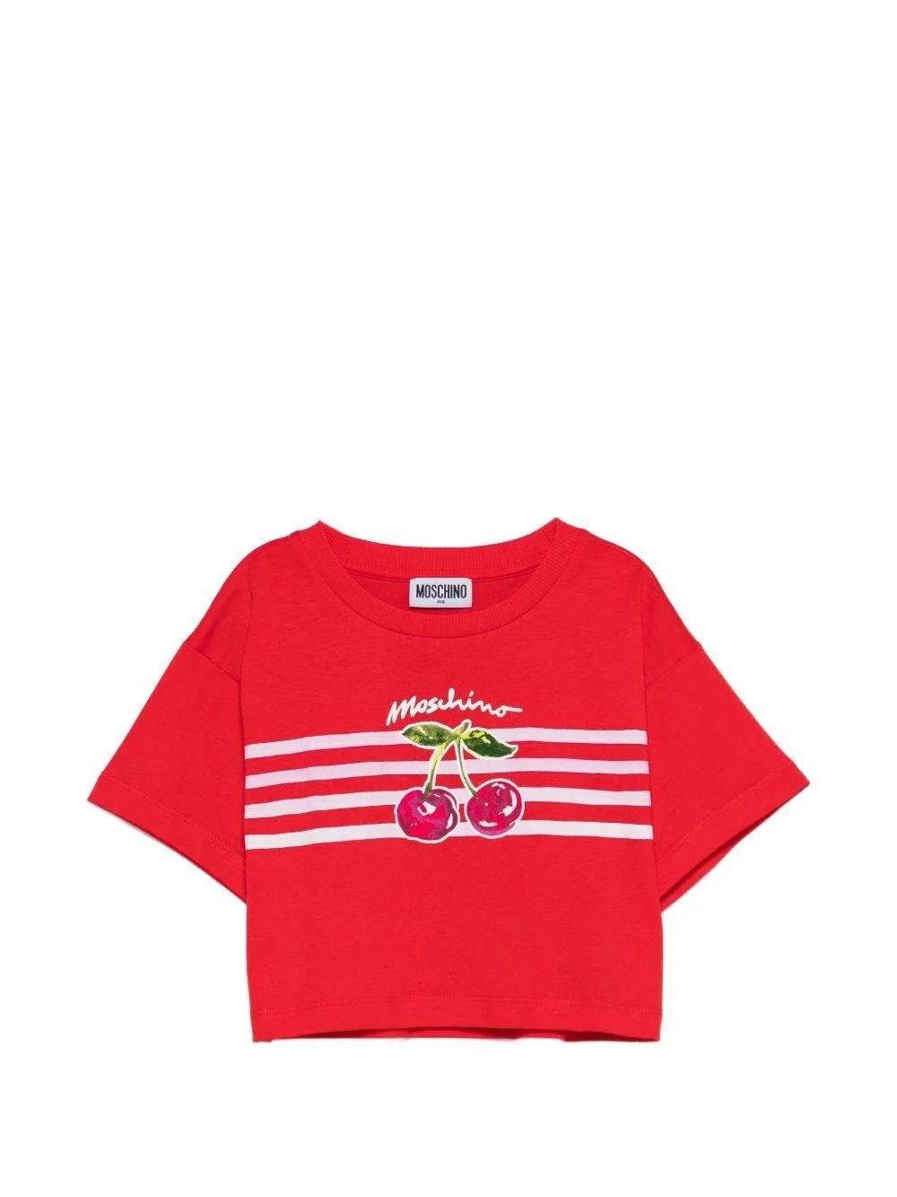 T-shirt con stampa ciliegie HDM06YLAA02 50109A MOSCHINO KID 