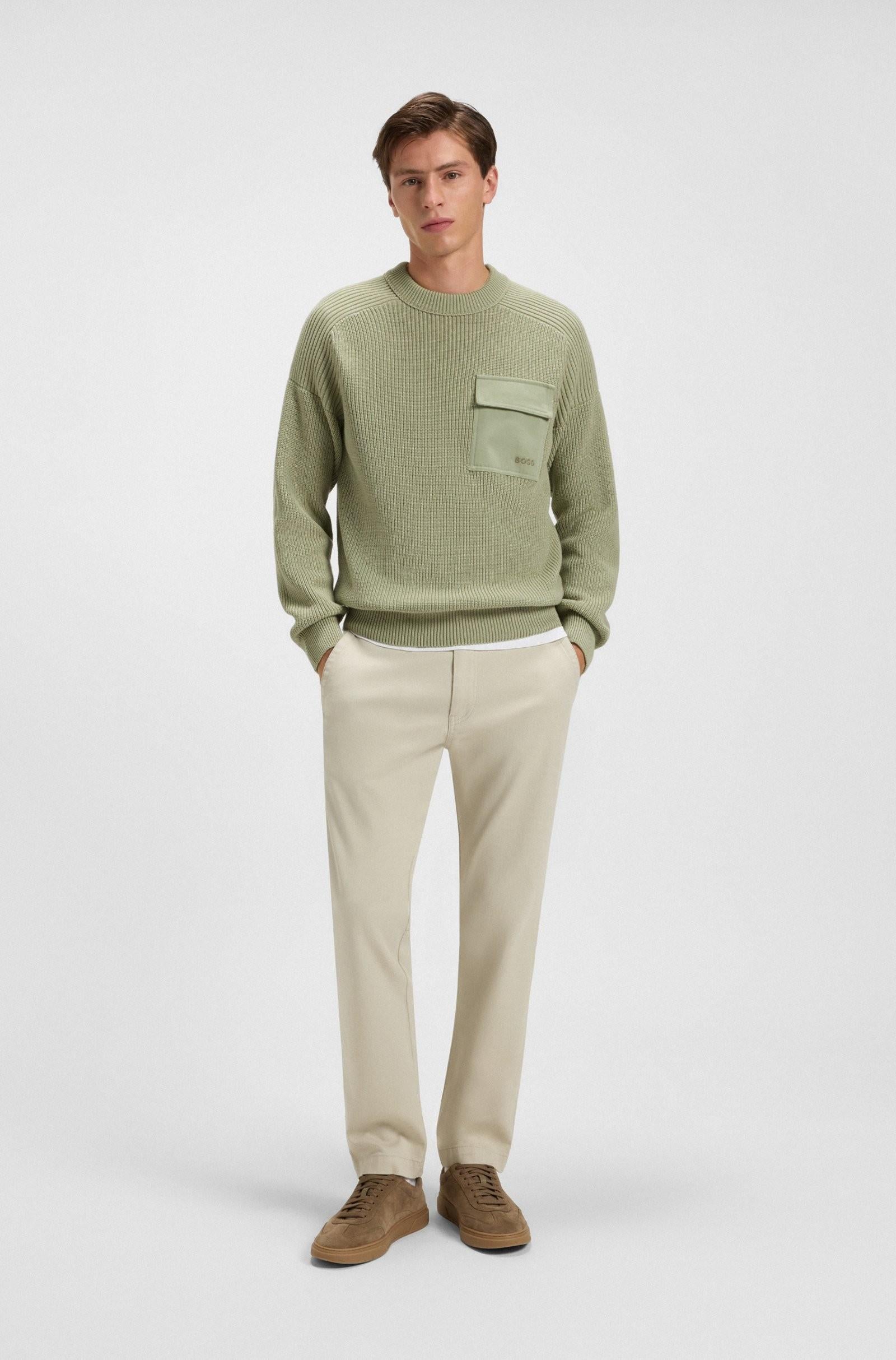 Maglione in cotone a coste con tasca a contrasto 50546175 370 BOSS 