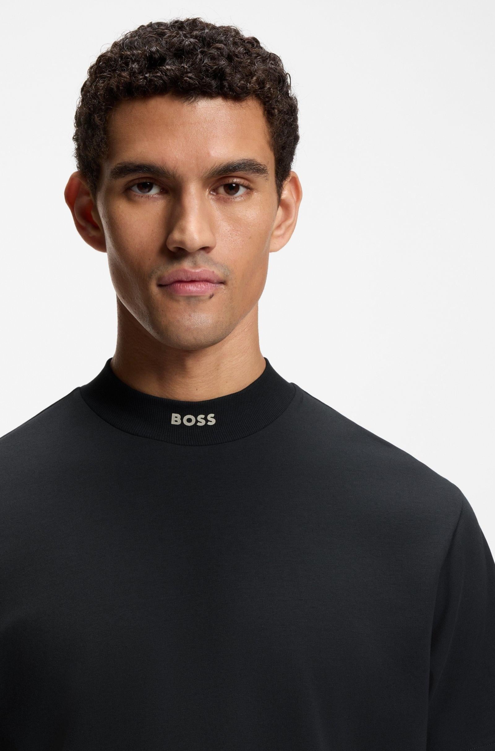 Logo-collar T-shirt in stretch cotton 50555527 402 BOSS 