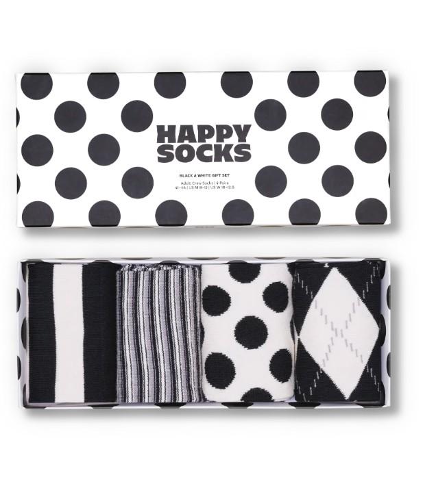 4-Pack Black And White Socks Gift Set P003446 WHITE HAPPY SOCKS 