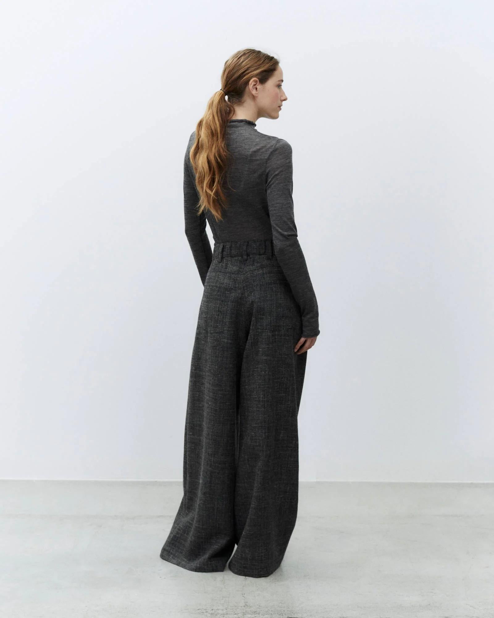 Pantalone palazzo graniglia wool 165150 CB ALYSI CHOCOLAT 