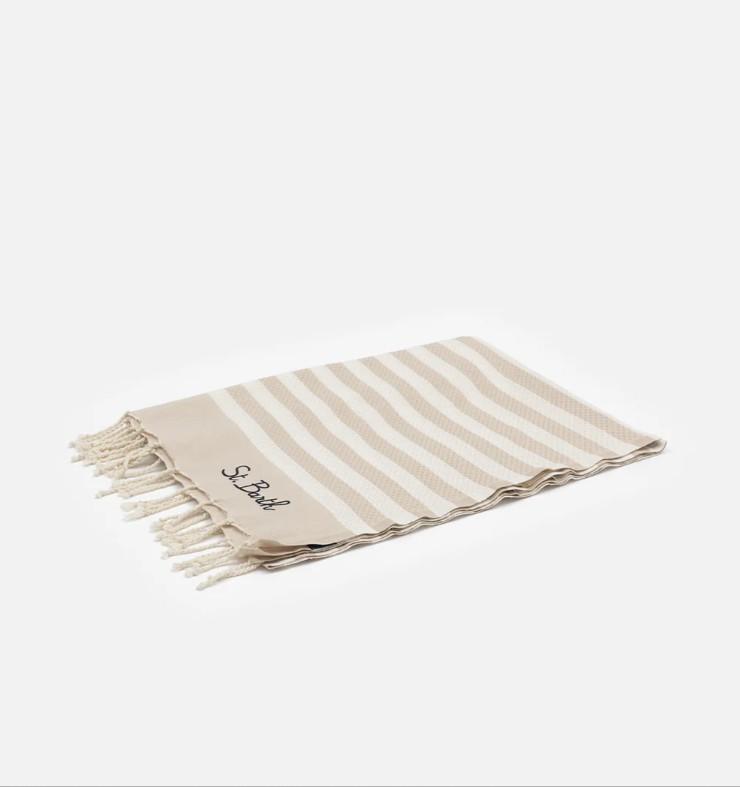 Telo mare Foutas a righe beige e bianche FOUT012 02753L MC2 SAINT BARTH 