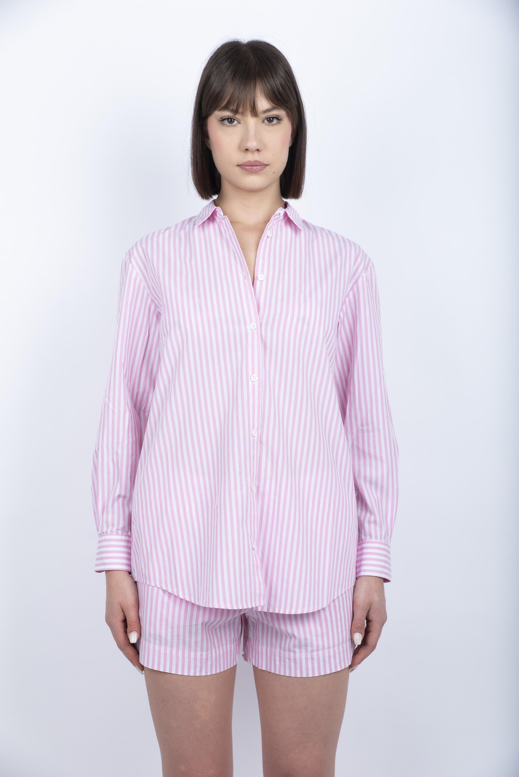 Camicia da donna over Brigitte in cotone a righe rosa BRIG001 03863H MC2 SAINT BARTH 
