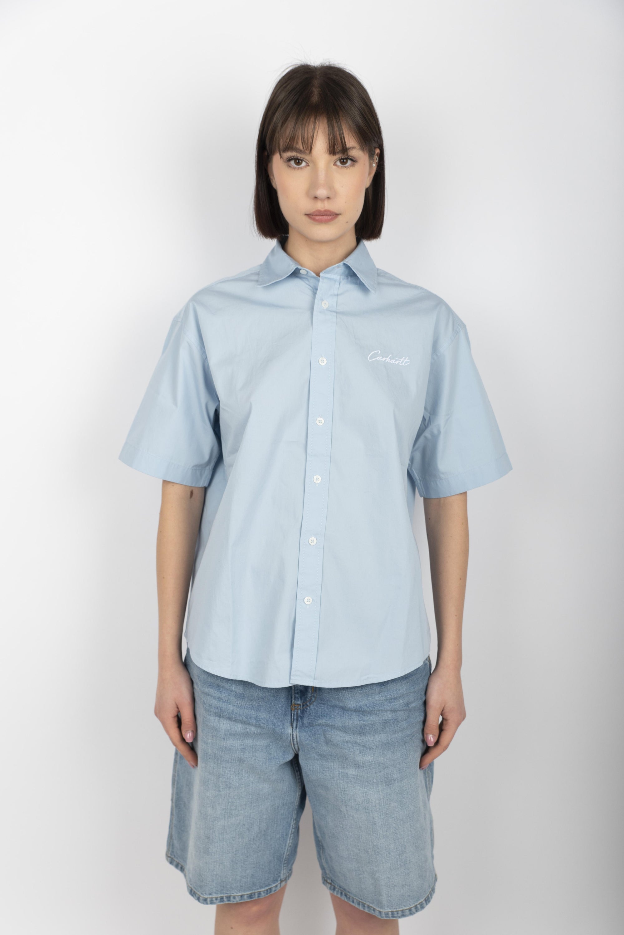 Camicia Women's S/S Jaxon Shirt air sky white  I033080 2QBXX CARHARTT WIP 