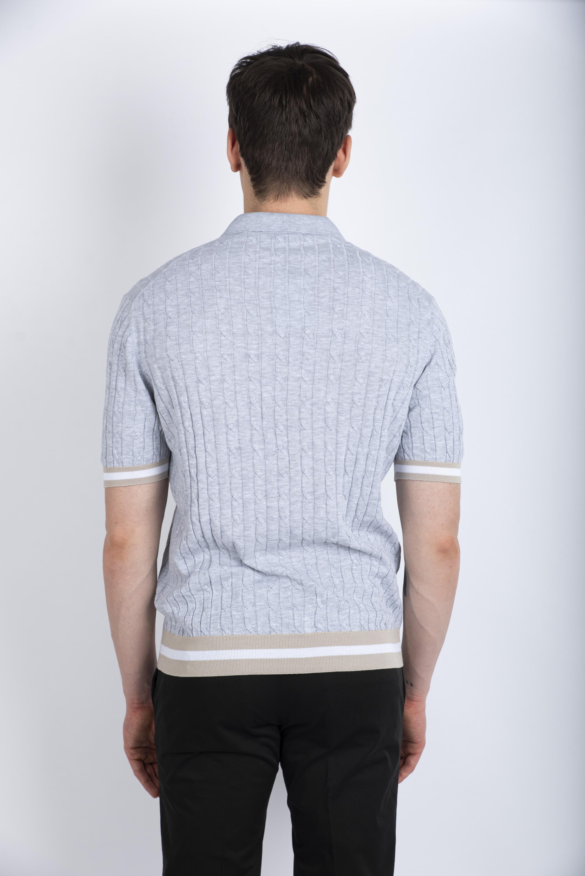 Polo skipper in maglia a trecce e coste grigio 57191/20679 052 GRAN SASSO 