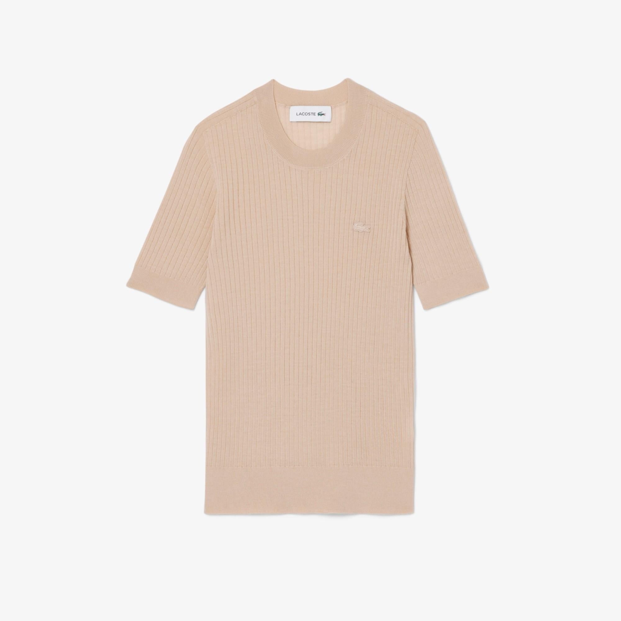 Maglione a maniche corte in lana merinos a coste AF4146 X6F LACOSTE 