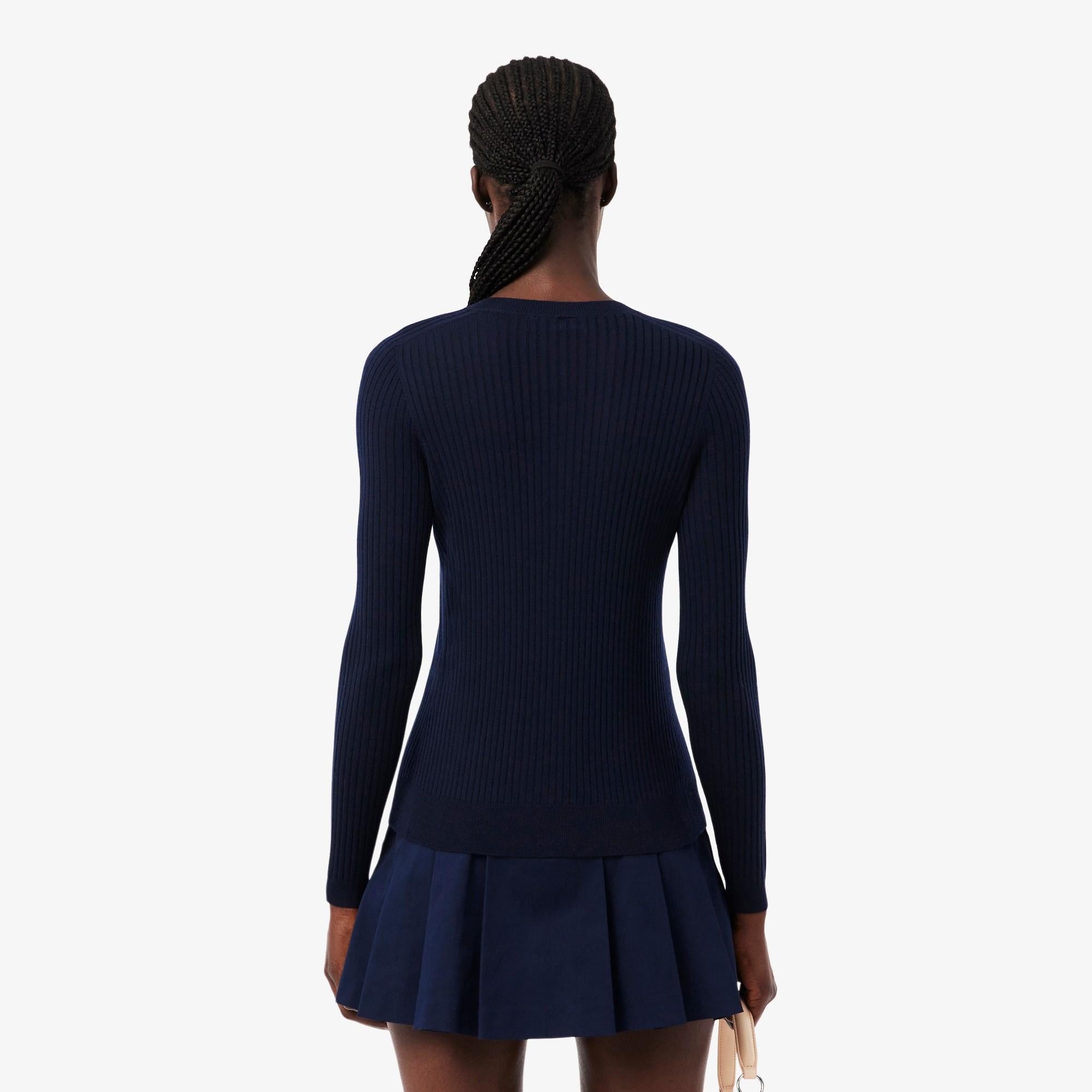 Cardigan in maglia di lana merinos a coste AF4141 166 LACOSTE 