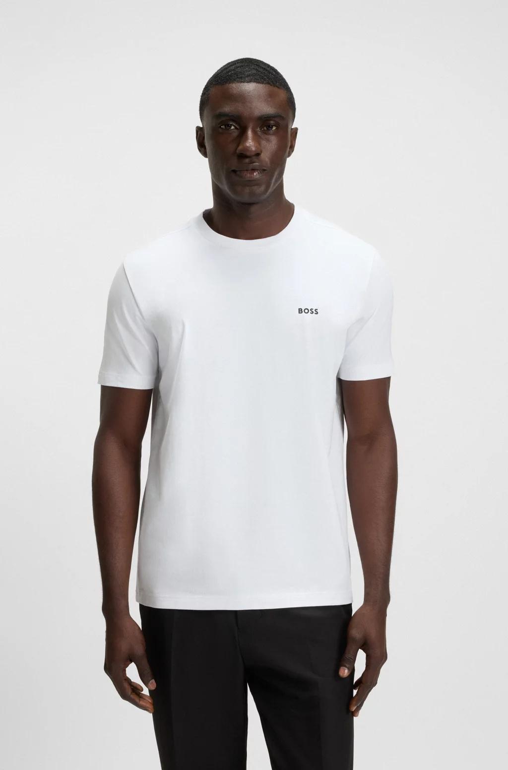 T-shirt regular fit in cotone elasticizzato con logo a contrasto 50506373 100 BOSS 