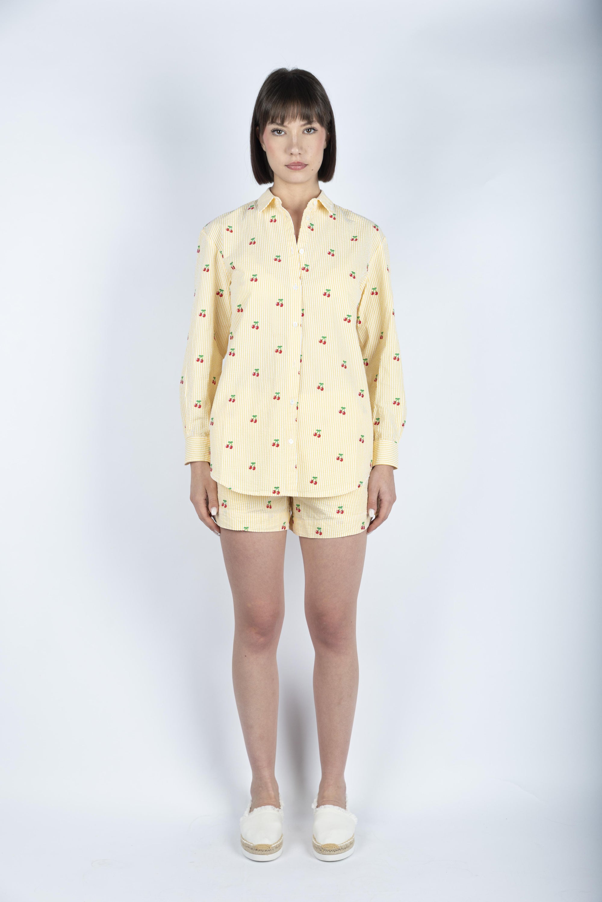 Meave shorts pull up in cotone seersucker con stampa a righe gialle MEA002 04070H MC2 SAINT BARTH 