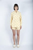 Meave shorts pull up in cotone seersucker con stampa a righe gialle