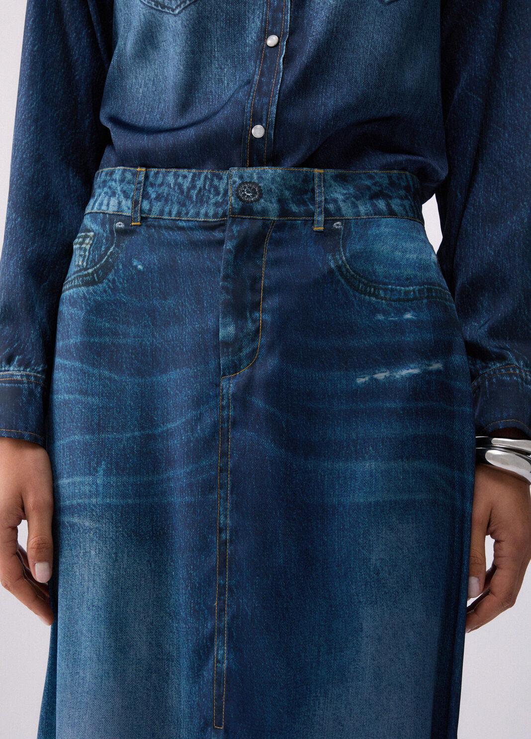 Gonna lunga con stampa digitale UA6238T376A 79042 LIU JO BLUE DENIM 