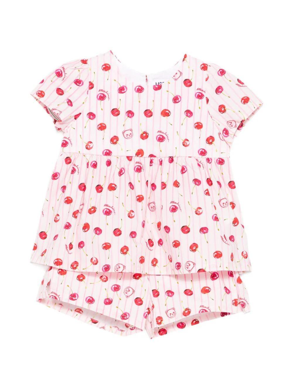 Abito per neonata con stampa ciliegia all-over MDG01PLLB66 83658 MOSCHINO BABY 