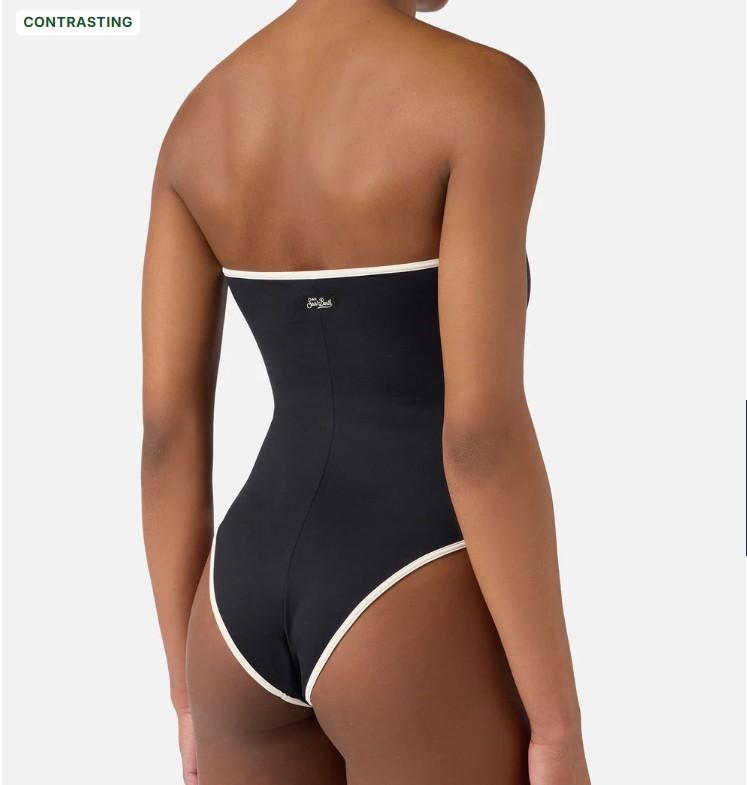 Costume intero Khyra string a fascia nero con dettagli a contrasto KHR0002 00174L MC2 SAINT BARTH 