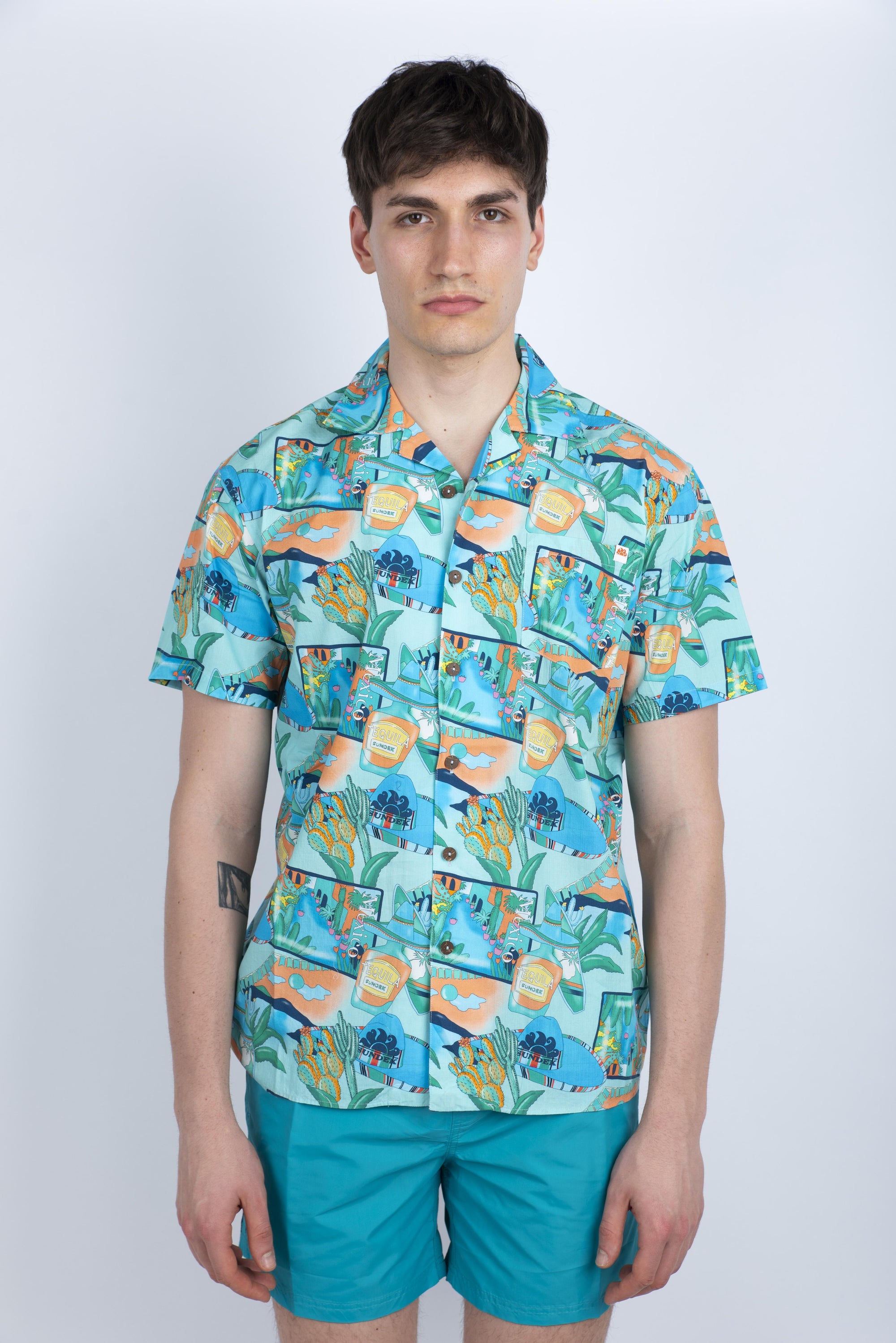 Camicia modello Bowling con stampa azzurro M817SHPI800 A63GM SUNDEK 