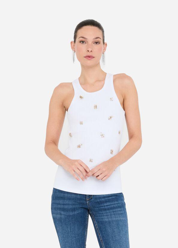 Top con applicazioni gioiello MF5447J4822 P9125 LIU JO WHITE2 